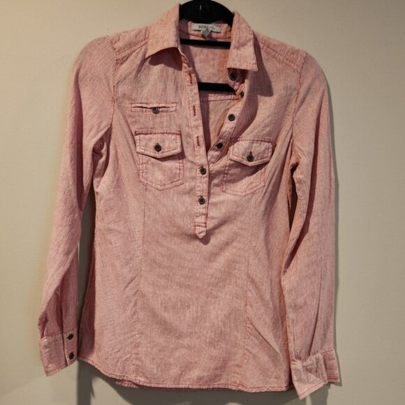 BCBGIRLS red and white striped half button down collared blouse size XS - Picture 1 of 7